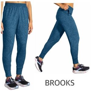 BROOKS WOMENS PERFORMANCE LUXE RUNNING JOGGERS HEATHERED MOROCCAN BLUE SMALL